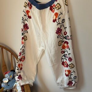 Floral Emb White Wideleg Pants Anthropologie